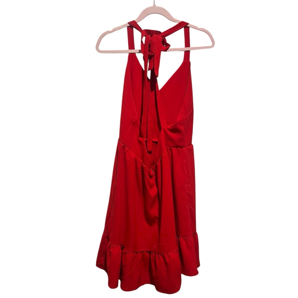 Red Halter Dress with Ruffle Hem - Picture 3 of 3